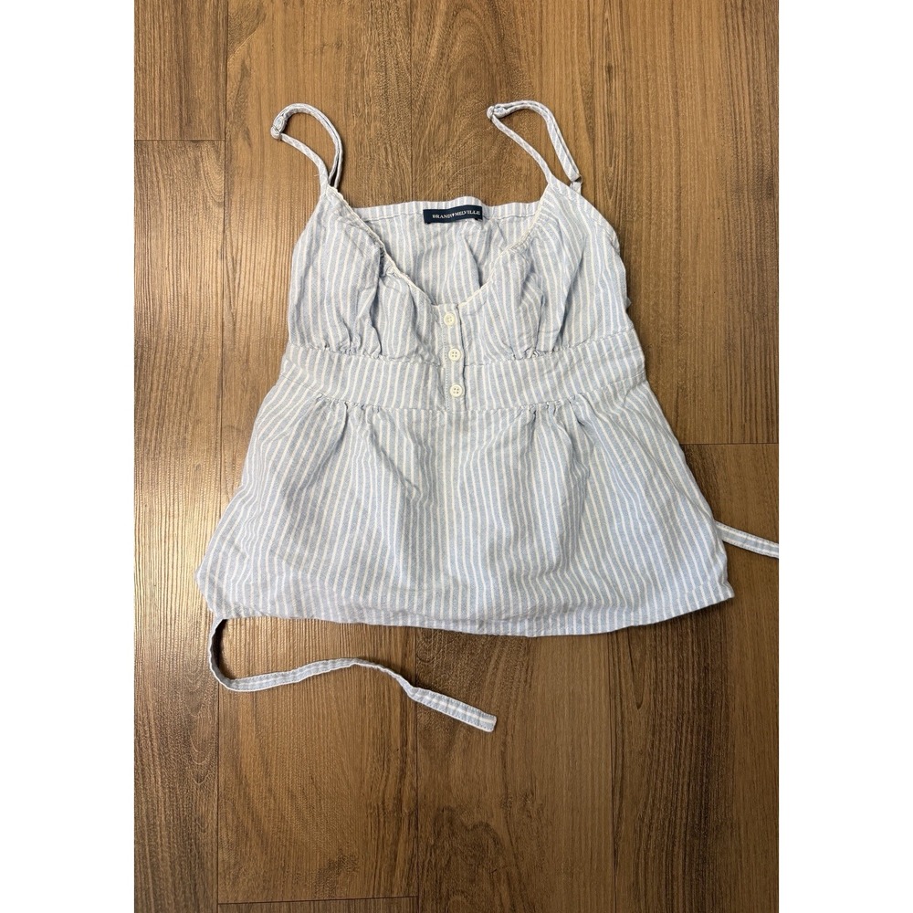 Brand Melville Blue White Lace Trim Babydoll Tank Top Striped Cottagecore Y2K 90
